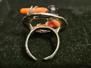 Anillo Diseño Plata, Coral y Onix