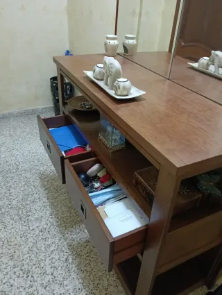 Mueble recibidor madera maciza con espejo