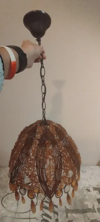 2 Lámparas colgantes de cristal y metal