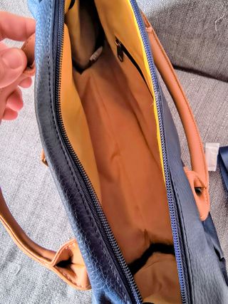 Bolso de mano, bandolera azul y marrón