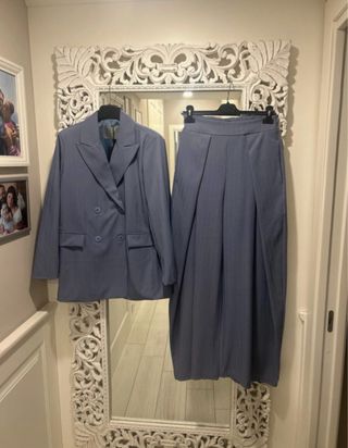 Tailleur donna blu con pantalone largo nuovo