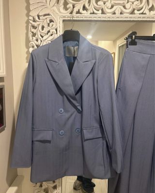 Tailleur donna blu con pantalone largo nuovo