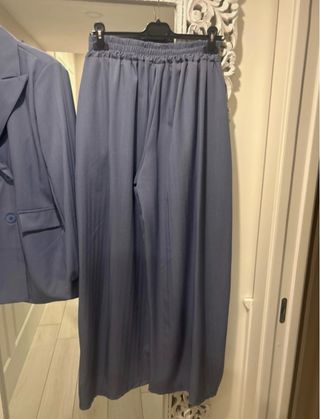 Tailleur donna blu con pantalone largo nuovo