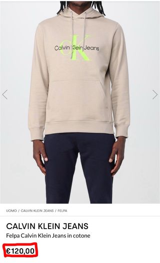 Felpa Calvin Klein Jeans Beige con Logo Verde