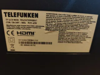 Televisión Telefunken Negra. 32 pulgadas.