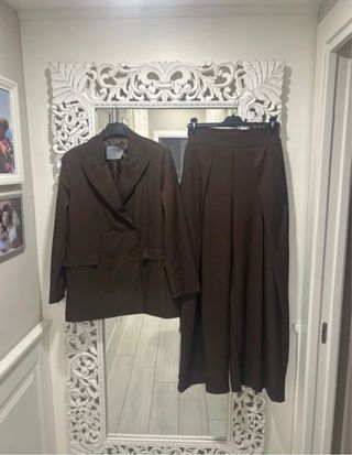 Tailleur donna marrone pantalone largo nuovo