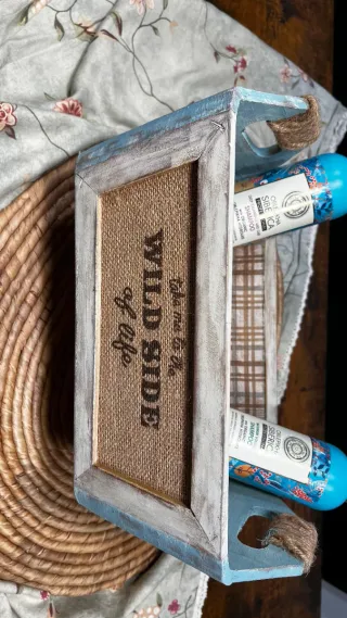 Caja decorada vintage madera y yute