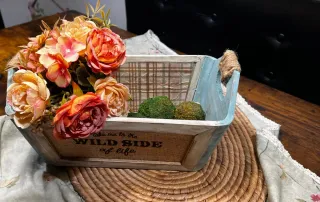 Caja decorada vintage madera y yute