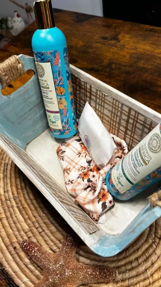 Caja decorada vintage madera y yute