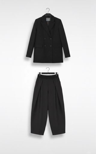 Tailleur donna nero pantalone largo nuovo