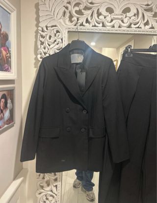 Tailleur donna nero pantalone largo nuovo