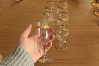 Juego 6 copas de cristal dorado