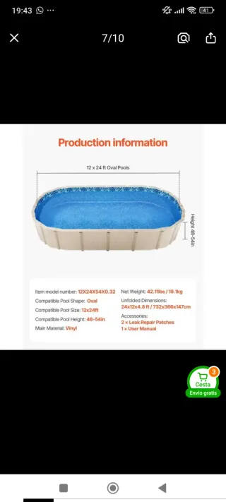 Liner Piscina Desmontable 732x366x147
