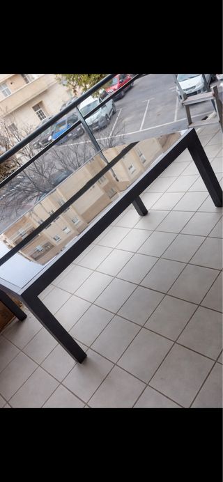 Mesa de terraza cristal y metal con 6 sillas