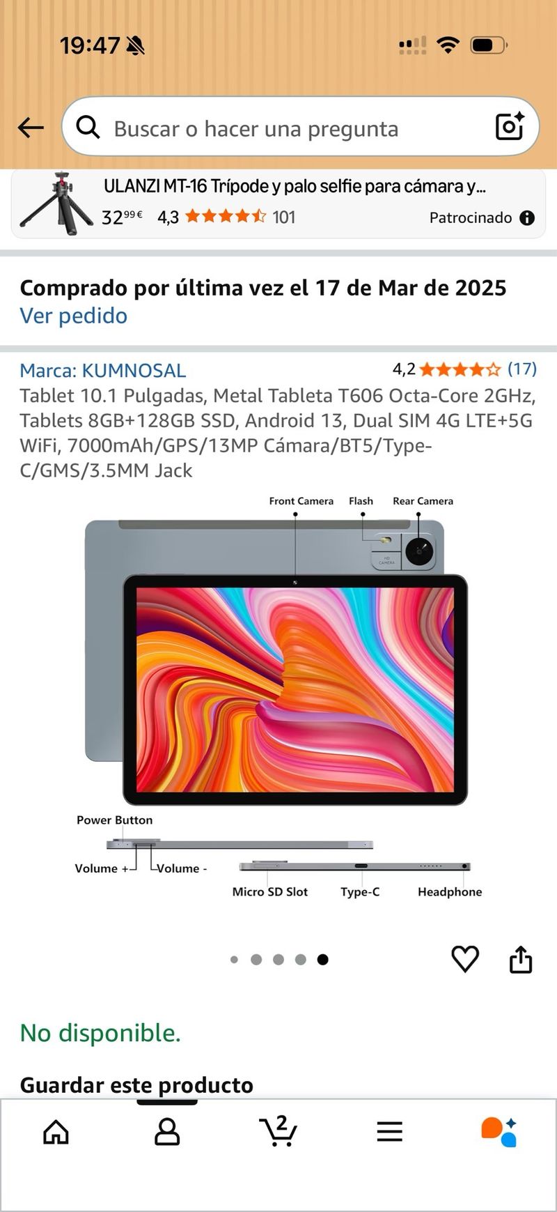 Tablet KUMNOSAL T606 8GB+128GB 10.1 (Precintada)