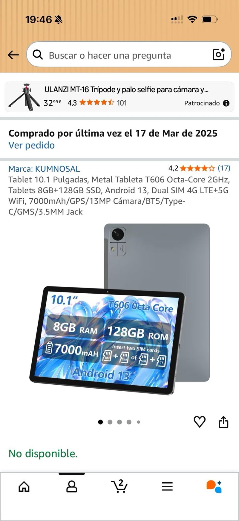 Tablet KUMNOSAL T606 8GB+128GB 10.1 (Precintada) afbeelding 3