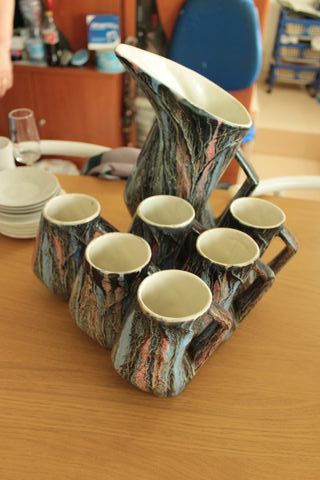 Juego Jarra y 6 Vasos Cerámica Multicolor