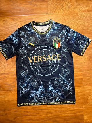 Maglietta corta Italia calcio blu e dorata