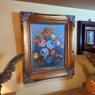 Quadro Antico anni 60 vaso di fiori cm 29x34 olio