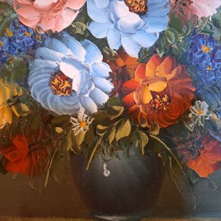 Quadro Antico anni 60 vaso di fiori cm 29x34 olio