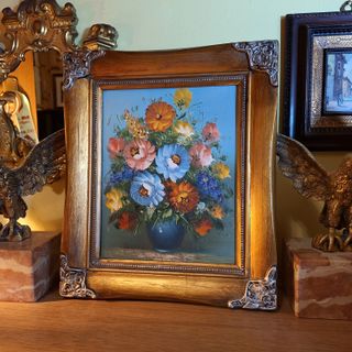 Quadro Antico anni 60 vaso di fiori cm 29x34 olio