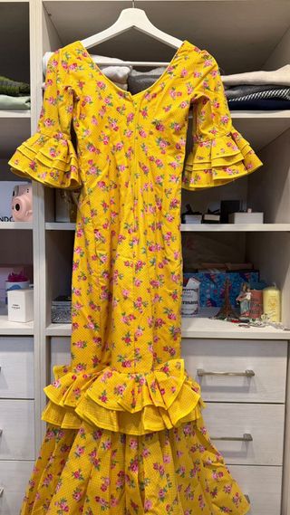Traje Flamenca Niña Amarillo Flores T.10/12