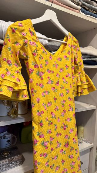 Traje Flamenca Niña Amarillo Flores T.10/12