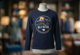 Maglietta Blu Manica Lunga Wild Nature 9 anni