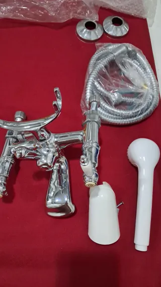 Grifo Bañera Vintage Ducha Plata Blanco