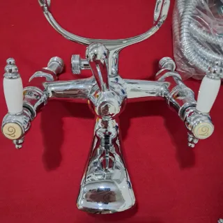 Grifo Bañera Vintage Ducha Plata Blanco