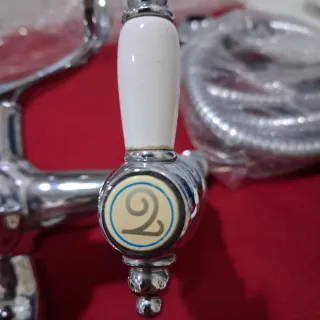 Grifo Bañera Vintage Ducha Plata Blanco