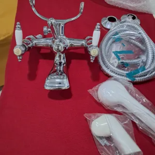 Grifo Bañera Vintage Ducha Plata Blanco