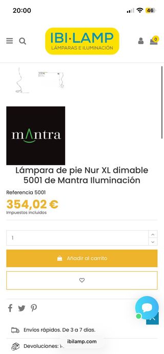 Lámpara Mantra 5001 Plata y Blanca