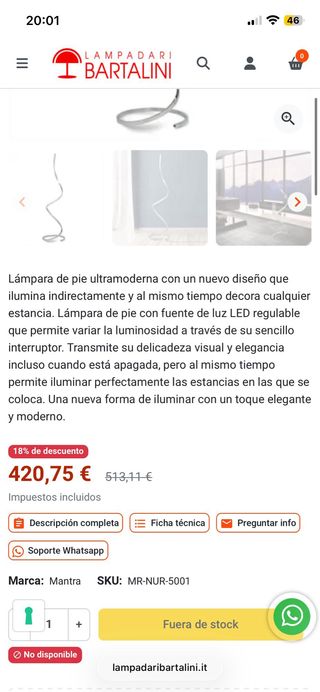 Lámpara Mantra 5001 Plata y Blanca