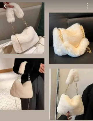 Borsetta bianca con pelo sintetico