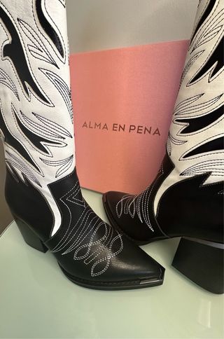 Bota alta Alma en Pena piel Blanco/Negro T.37
