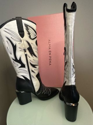 Bota alta Alma en Pena piel Blanco/Negro T.37