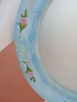 Espejo Resina Decorado Luna Flores Azul