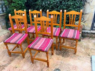 Mesa extensible pino macizo + 6 sillas