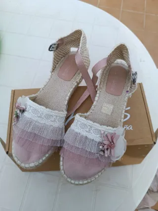 Esparteñas Comunión Niña Rosa y Blanco