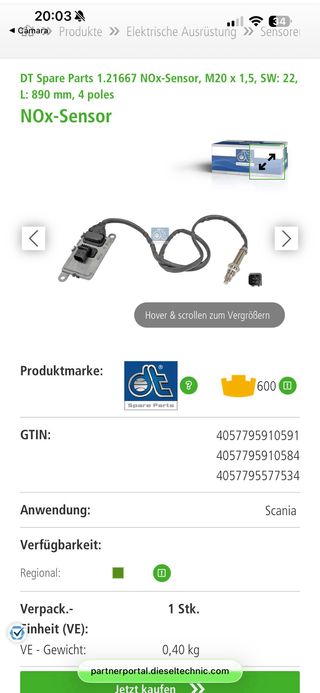 Sensor NOx Scania 2294291