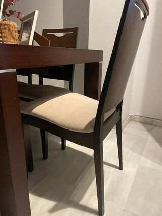 Sillas de comedor madera y tela. Juego de 6