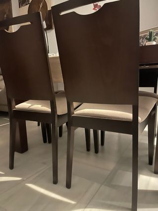 Sillas de comedor madera y tela. Juego de 6