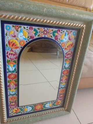 Espejo decorativo cerámica y madera