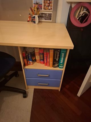 Escritorio y silla estudio azul