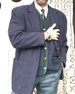 Giacca Tweed Blu Navy Lana Tweed Loden blu large