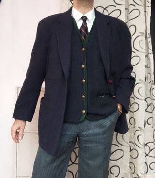 Giacca Tweed Blu Navy Lana Tweed Loden blu large