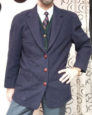 Giacca Tweed Blu Navy Lana Tweed Loden blu large