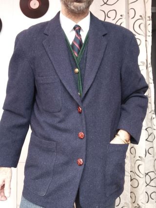 Giacca Tweed Blu Navy Lana Tweed Loden blu large