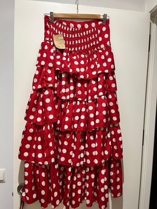 Falda flamenca lunares azul o rojo. Talla unica.